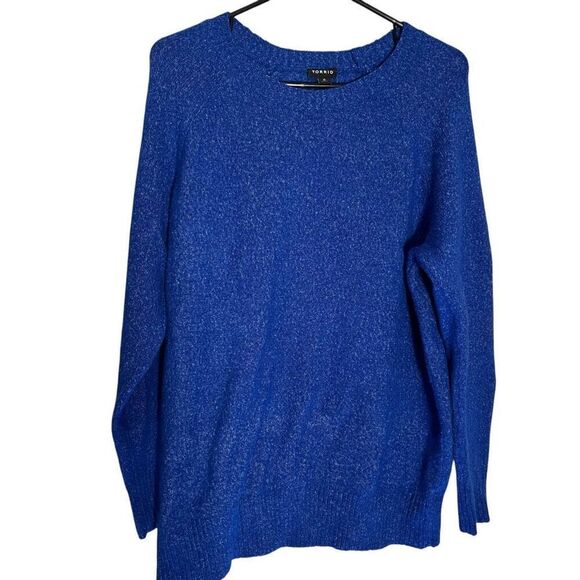 Torrid Metallic Thread Rib Knit Trim Crew Neck Sweater Blue Size 0 - Picture 1 of 6